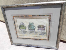Antique 18th century French engraving print feat. exotic chairs quality framing