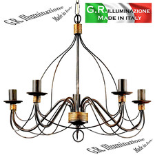 Lustre fer forgè classique moderne 5 L bruni noir or Lampe pendante chambre VERA
