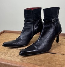 Vintage Free Lance Made In France Black Leather Pointed Toe Stiletto Boots 38