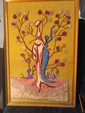 Tapisserie En Laine Sur Toile De Jute Années 60/70 - 88x58 Cm.