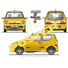FIAT SEICENTO SPORTING ABARTH Jaune Poster voiture collection auto youngtimer