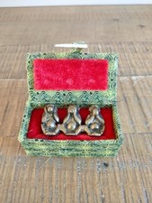 Petit Coffret Avec Figurine Des 3 Singes de la Sagesse en Bronze - Vintage