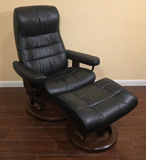 Ekornes Stressless Medium Black "Opal" Leather Recliner Chair & Ottoman
