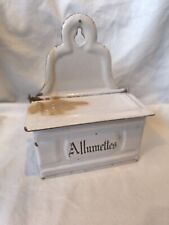 White Enameled Metal Matchbox Vintage Antique Decor 