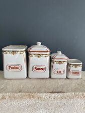 4 Antique Earthenware Floral Pattern Red Deco Retro Kitchen Spice Pots