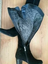 Bottes hautes femme en daim naturel avec strass 38 EU, 4,5-5 UK.