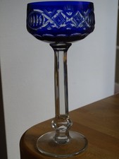 ANCIEN VERRE A VIN COUPE ROEMER CRISTAL DOUBLER COLORER BLEU COBALT COBALT 19 cm