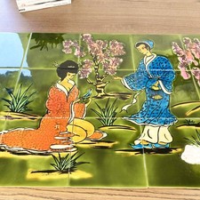 Panneau mural en carreaux signé ANNIE DURANDO faïence Vallauris Japon