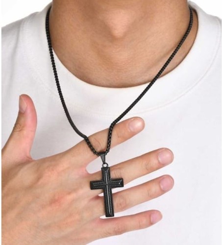 Collier pendentif croix noire - collier,