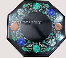 Table D'Angle En Marbre 12" Avec Incrustation De Pierres Semi-Précieuses