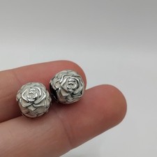 X2!! Genuine Authentic Pandora Silver Rose Garden Pink Enamel Clip Charms #460P