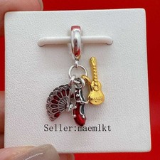 Spanish Flamenco Guitar, Shoe & Fan Dangle Charm,Charm for Bracelet