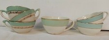 6 Tasses Anciennes Sarreguemines Moulin Des Loups Gien / Vert Et Bleu Pastel