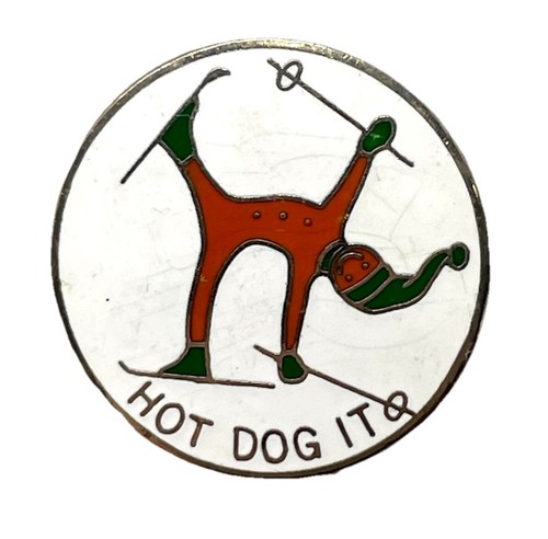 Hot dog novelty ski pin - dog,