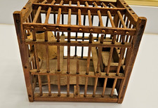Vintage Coal Miners Wood Canary Cage w/ Water & Seed Holders