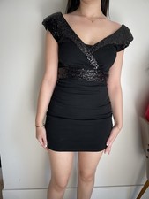 Black Off Shoulder Sequin Mini