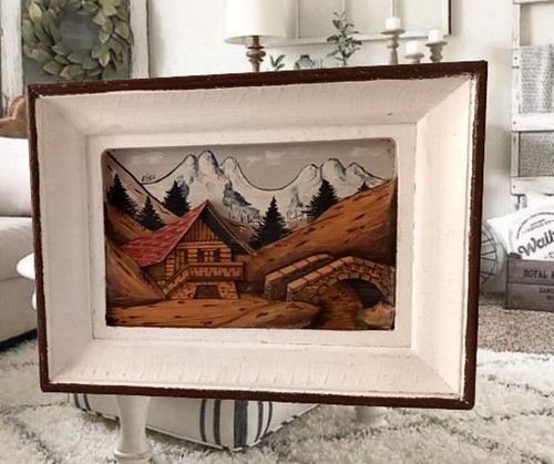 Tableau bois sculpte chalet - tableau,