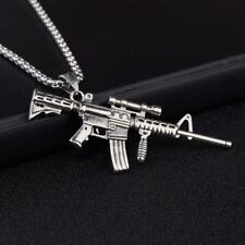 Mens Punk Silver M16A4 Rifle Gun Shape Pendant Rock Biker Necklace Box Chain 24"
