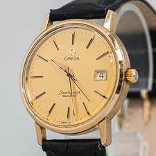 **NEAR MINT** Vintage OMEGA Seamaster Cal.1342 Quartz Push Crown Gold Dial Men's