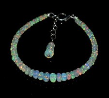 Natural Ethiopian Wello Fire Opal Gemstone Fire Beads 7.5"Bracelet F01784