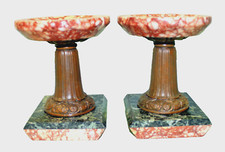 Paire de vide-poches de garniture de cheminée Art Déco 1925 marbre et régule