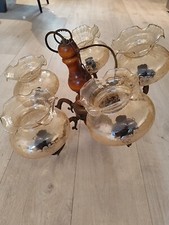 Antique Wood and Metal Chandelier with Large Floral Patterns Tulip