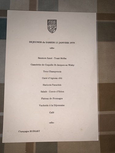 Menu champagne ruinart - champagne, samedi