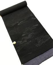 Japanese Kimono Nishijin textile silk obi fabric black gabion waves remake