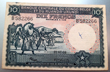RARE Very RARE 10 francs BELGIAN CONGO AU/UNC congo belge 1952 état exceptionnel