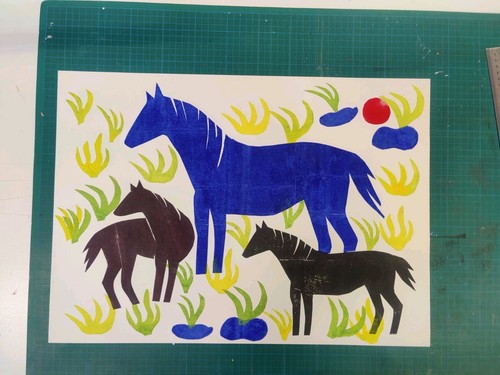 Linogravure chevaux - chevaux,