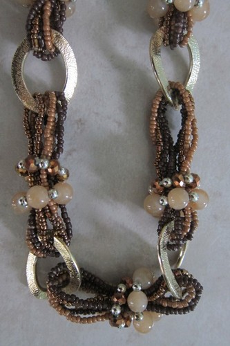 Sautoir perles beige marron - sautoir, beige/marron
