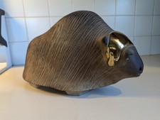 Vintage Pauline Pelletier Large Musk-Ox Ceramic Figurine w/ 24K Gold Horns