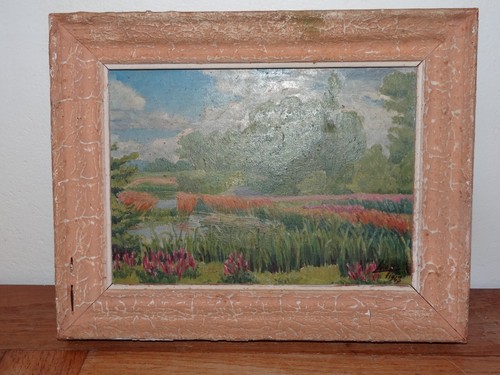 Jolie huile sur - carton, signée