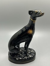 Vintage Staffordshire Black and Gold Gilt Greyhound/ Whippet Dog Figurine 6.5 “