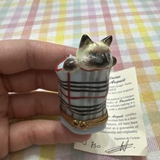 Pierre Arquie Limited Edition Limoges France Peint Main Cat In Burberry Bag Box