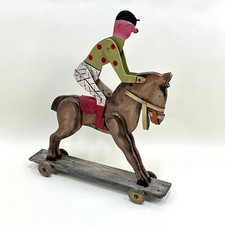 Ancien Grand Jouet Bois Jockey