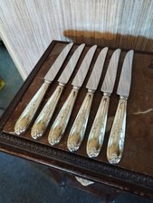 6 table knives floral decor and foliage goldsmith J.B silver metal