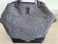 PACO Jerome Dreyfuss Handbag Paris Black Leather Gray Felt Shoulder Tote Bag