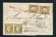 Superbe & Rare lettre en double port de Paris pour Dié avec quatre n° 1