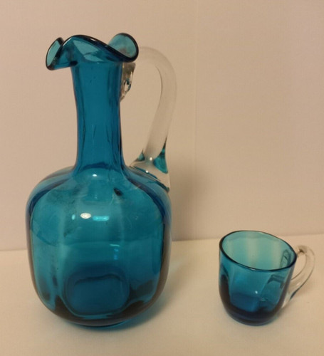 Carafe verre bleu anse - verre,