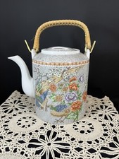 Fleurs De Chine Shafford Ceramic Tea Pot with Rattan Handle