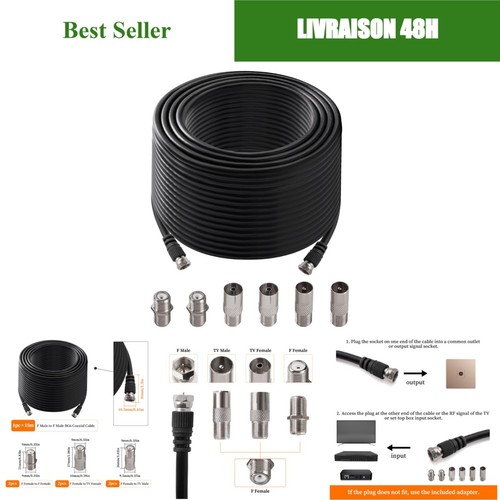 Câble coaxial rg6 15m mâle - f,