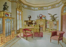 ESTAMPE ORIGINALE BUREAU style anglais 1900 F.Seix Barcelone Ebanista Moderno