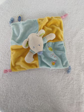 Doudou plat souris mots d'enfants bleu jaune oiseau maison vert ancien