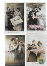 4 CPA carte postale ancienne  1er AVRIL  lovers amoureux au poisson  fantaisie