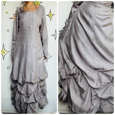 Silver Avant-Garde Maxi Dress Asymmetric Sculptural Bubble Hem Gown Minimalist M