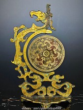 10" Western Zhou Dynasty Bronze Ware Gilt Dragon Beast Inscription Mirror Statue