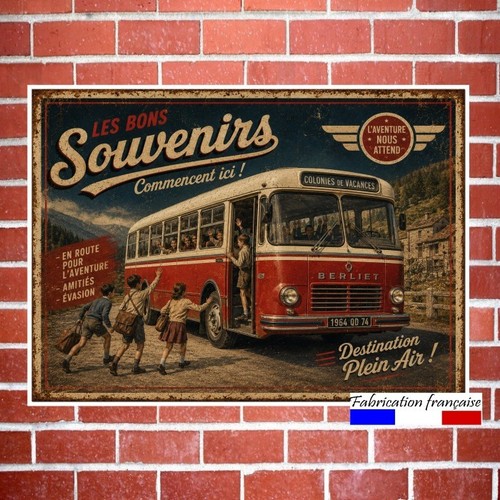 Plaque métal vintage - métal, bus
