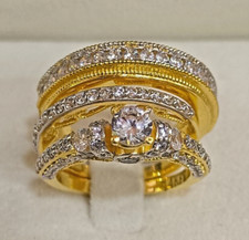 2 CT Rond Imitation Diamant Mariage Trio Bague Parure 14k or Jaune Plaqué