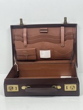 Exquisite vintage brown leather small writing letter attache briefcase+KEY